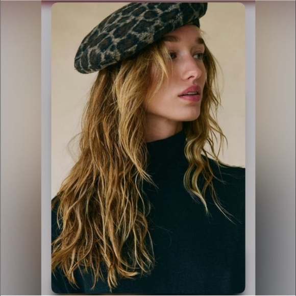 NWT Free People Wool Leopard Print Beret brown - Picture 2 of 4